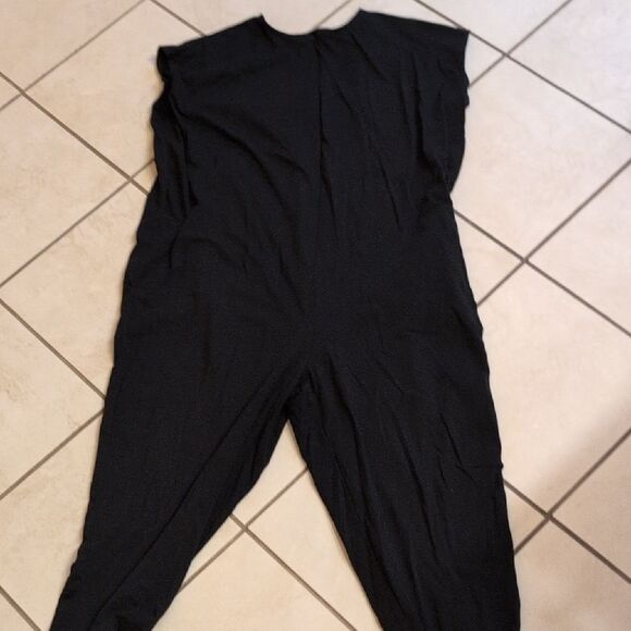Eileen Fisher Black Cap Sleeve Zip Front Ponte Lantern Jumpsuit Size L - Picture 2 of 10